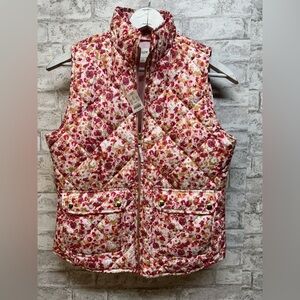 J. Crew‎ Floral Print Quilted Puffer Vest Women’s XS NWT gold tone hardware